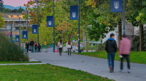 Students walking down UBC pathway