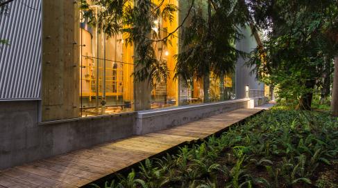 A mass timber building with locally-fabricated CLT panels houses the facility.