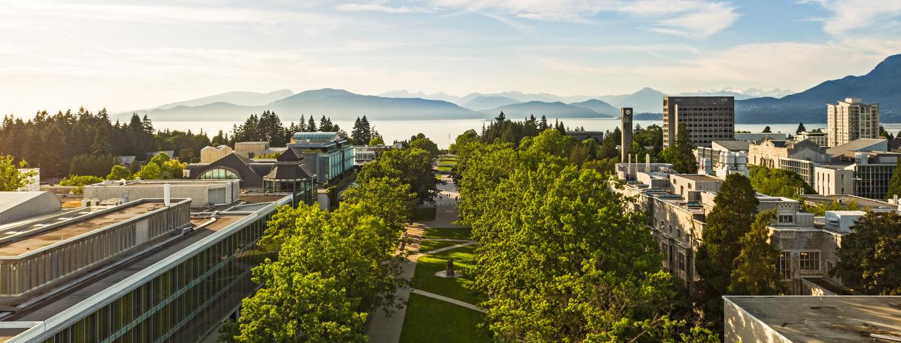 Aerial of UBC Vancouver campus main mall