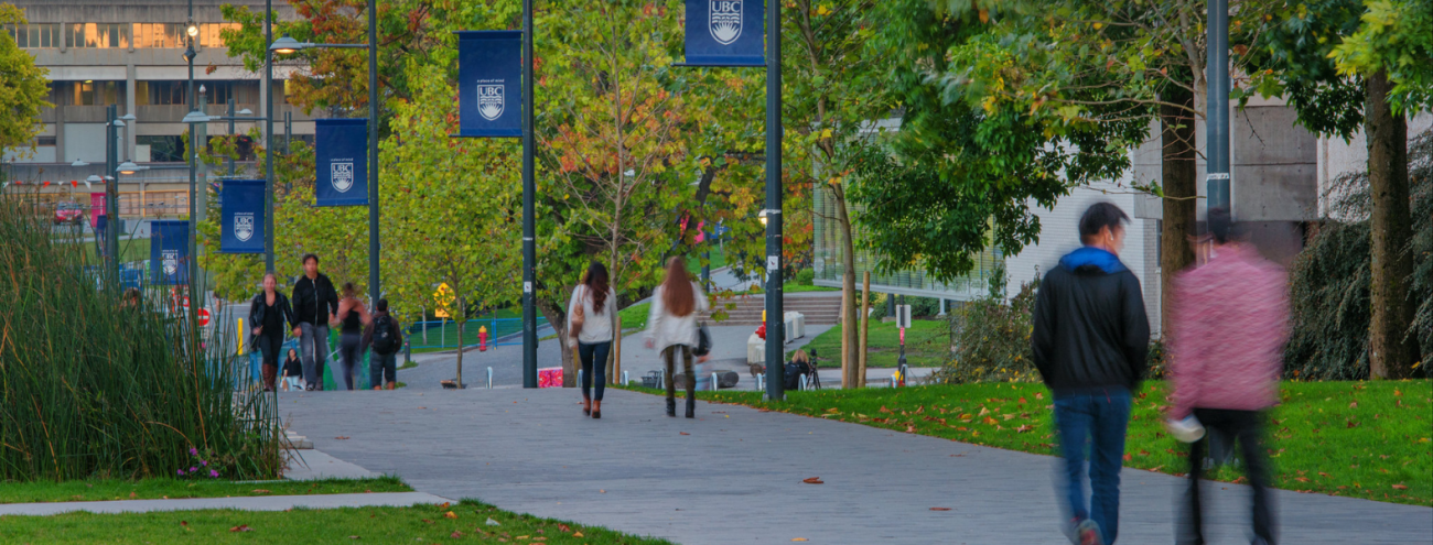 Students walking down UBC pathway